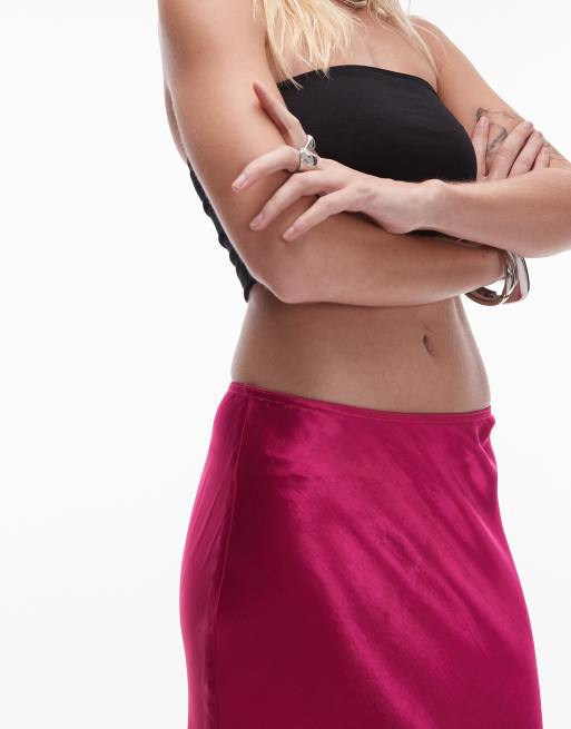 Topshop - Jupe mi-longue satinée coupée en biais - Rose, 4 de 4
