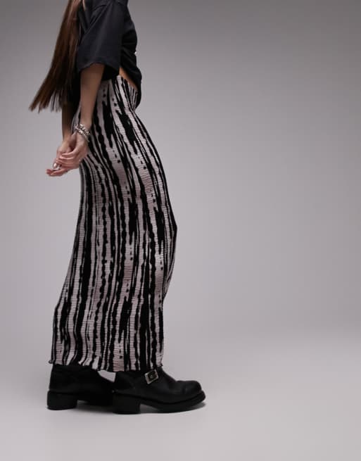 Topshop - Jupe mi-longue texturée avec rayures floutées - Noir et blanc 