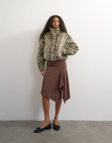 Topshop jupe midi asymétrique en cupro souple chocolat - view 1