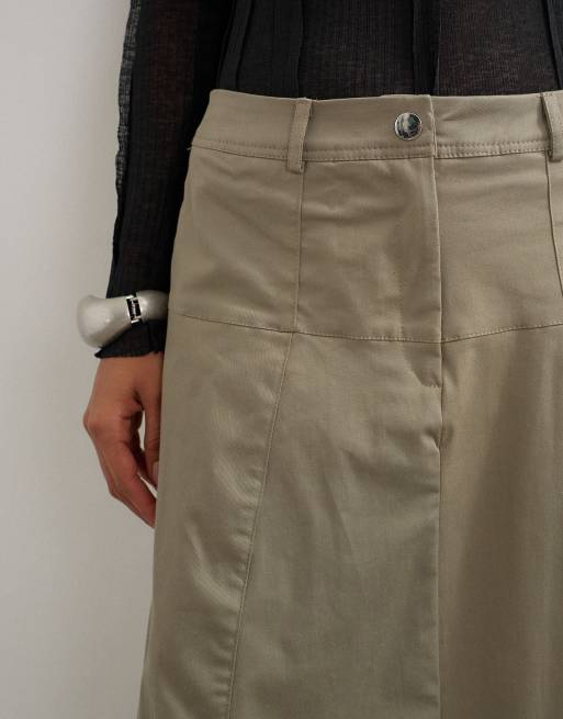 Topshop jupe midi barrel en sergé à taille basse gris charbon, 3 de 5