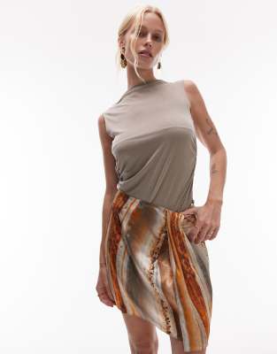 Topshop - Jupe paréo courte à imprimé minéral-Multicolore