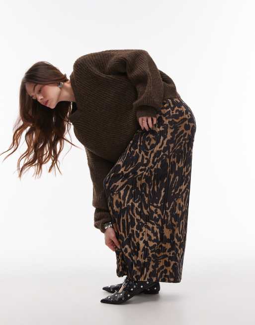 Topshop Jupe plissee longueur mollet Imprime animal abstrait