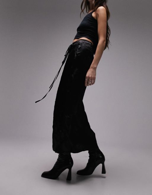Topshop - Jupe portefeuille mi-longue effet froissé - Noir 