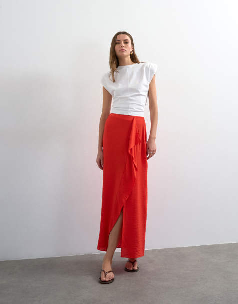 Topshop - Jupe portefeuille mi-longue façon paréo - Rouge - view 1