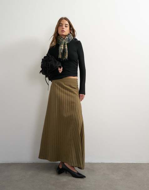 Topshop jupe rayée asymétrique vert olive foncé - view 1
