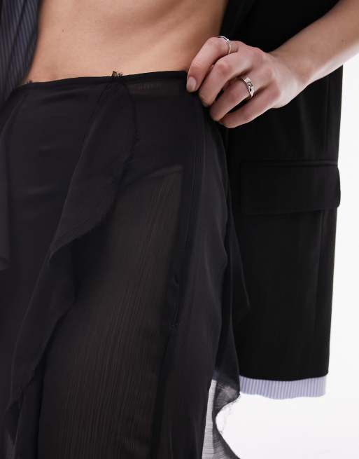 Topshop - Jupe transparente mi-longue à volants et bords bruts - Noir, 4 de 5