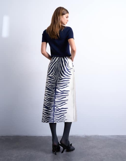 Topshop - Jupe trapèze mi-longue à zébrures - Noir et blanc, 2 de 5
