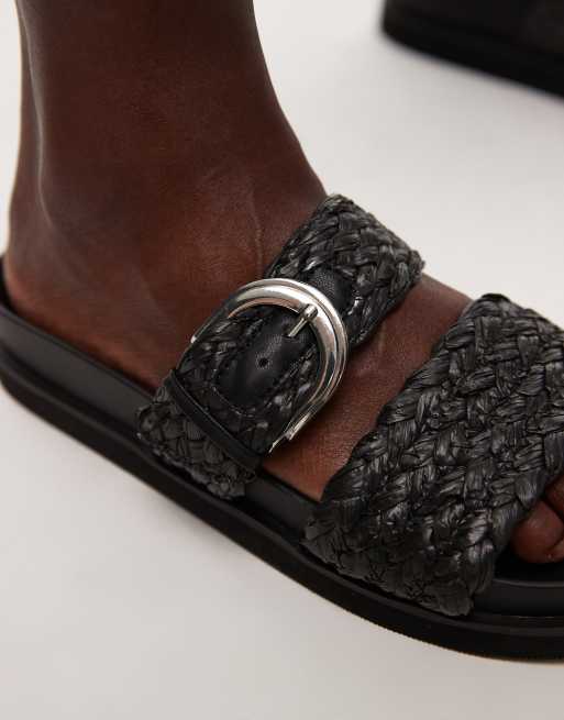 Topshop Kady woven flat sandals with buckle in black, 2 of 4