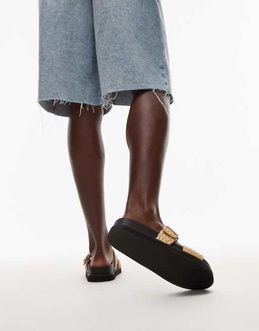 Topshop Kady woven flat sandals with buckle in natural, 2 of 4