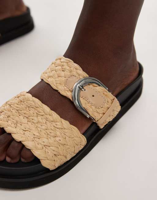 Topshop Kady woven flat sandals with buckle in natural, 4 of 4