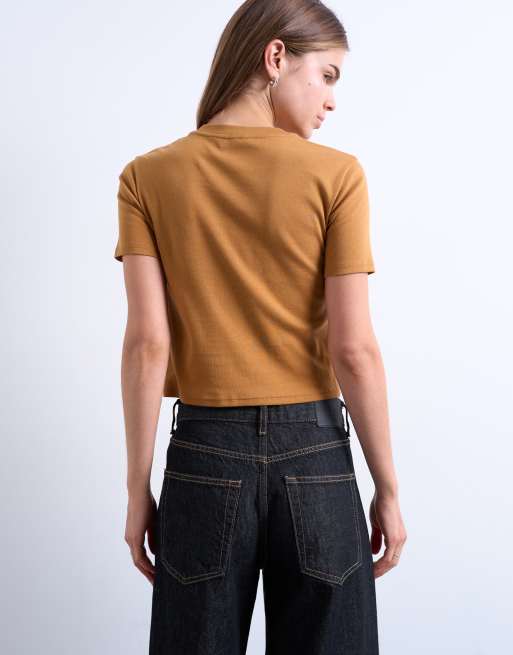 Topshop - Kaffefarvet krympet hverdags-T-shirt, 4 af 4