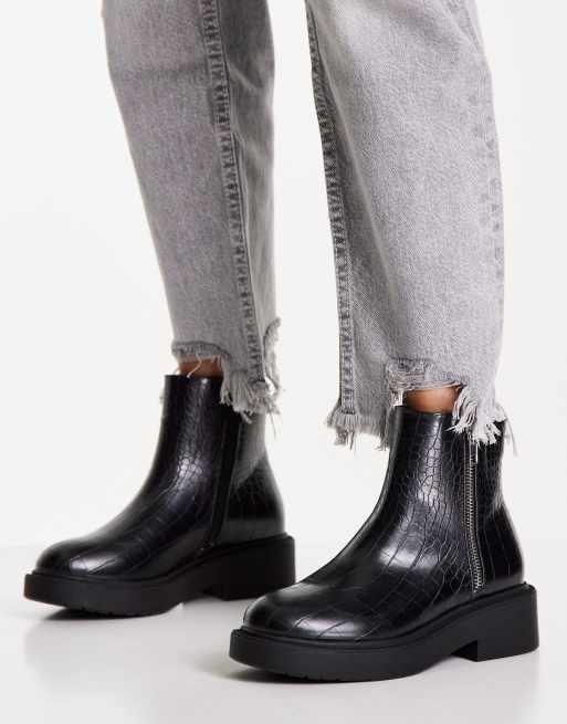 Topshop Kai Bottines plates zipp es sur les c t s Noir