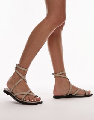 Topshop Kai Leather Sandals With Toe Loop In Off White-neutral