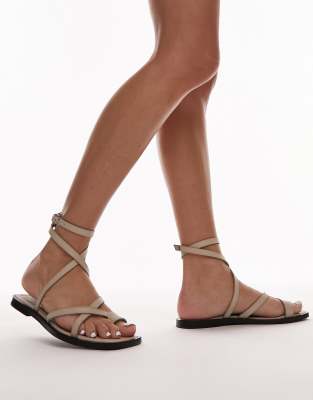 Topshop - Kai - Ledersandalen in gebrochenem Weiß mit Zehenschlaufe-Neutral