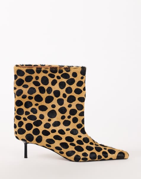 Topshop Kai stivaletti con tacco molto largo in pelo effetto leopardato su pelle vera - view 1