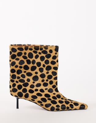 Topshop Kai super wide heeled ankle boot in leopard pony hair on real leather
