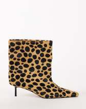 Topshop Kai super wide heeled ankle boot in leopard pony hair on real leather