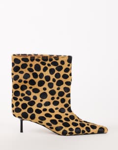 Kai super wide heeled ankle boot in leopard pony hair on real leather