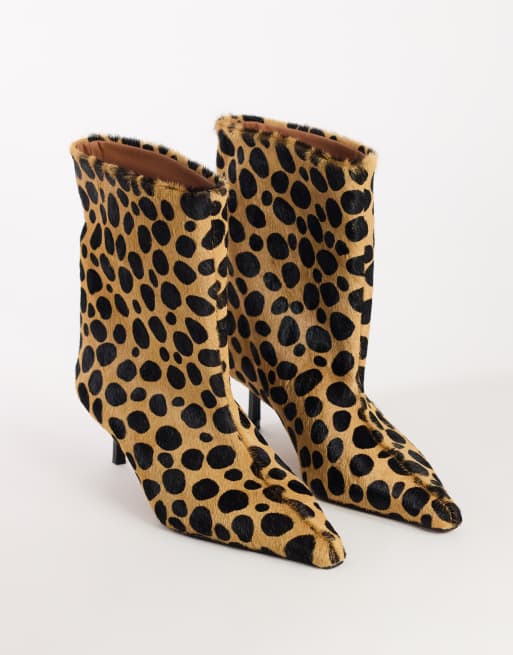 Topshop Kai super wide heeled ankle boot in leopard pony hair on real leather, 2 of 4
