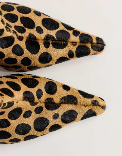 Topshop Kai super wide heeled ankle boot in leopard pony hair on real leather, 3 of 4