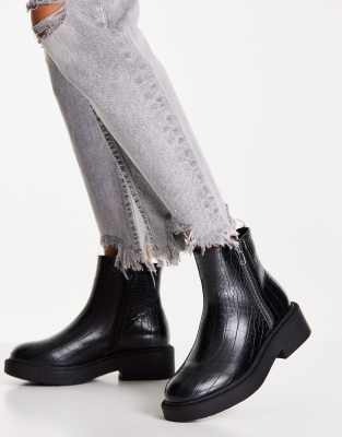 Topshop Kai Zip Side Flat Boot In Black