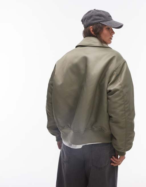 Topshop – Kakifärgad bomberjacka i twill och nylon, 2 av 4