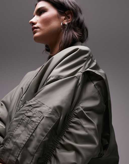 Topshop – Kakifärgad klassisk bomberjacka av nylon i oversize, 2 av 4