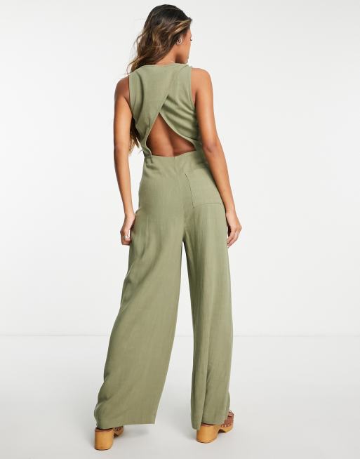 Topshop - Kakifarvet casual jumpsuit med utility-lommer, 2 af 4