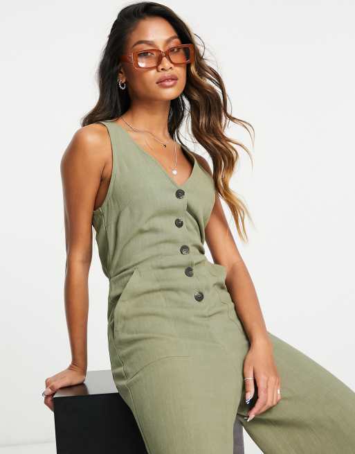 Topshop - Kakifarvet casual jumpsuit med utility-lommer, 3 af 4