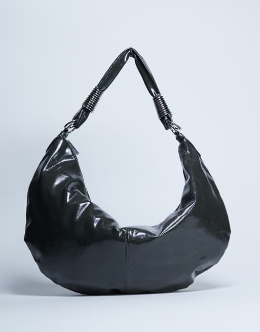 Topshop - Kakifarvet Sloane-skuldertaske med dyb rund form og metaldetalje