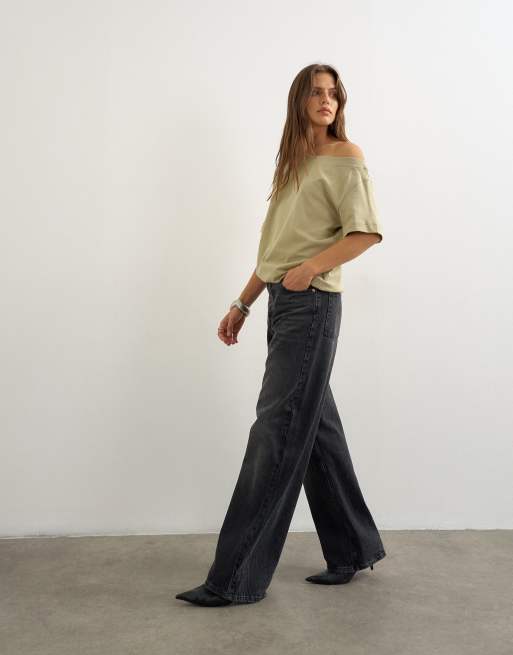 Topshop - Kakigrøn T-shirt med offshoulder-design, 2 af 4