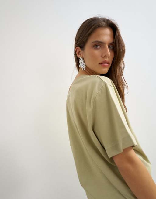 Topshop - Kakigrøn T-shirt med offshoulder-design, 4 af 4