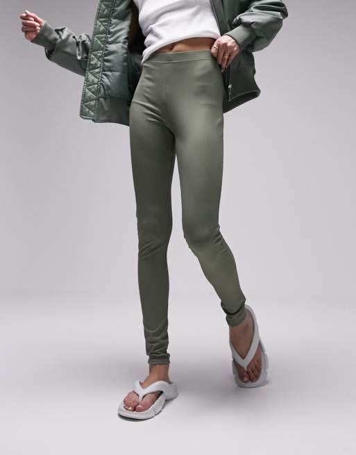 Topshop - Kakigrønne, ribstrikkede skinny-leggings, 2 af 4