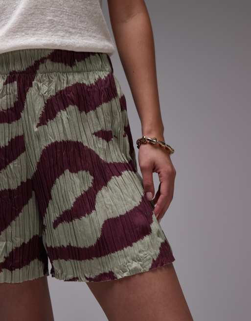 Topshop - Kakigrønne shorts med vide ben og zebraprint i krølstof, 5 af 5