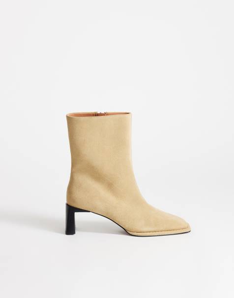 Topshop Kali real suede heeled ankle boot in sand - view 1