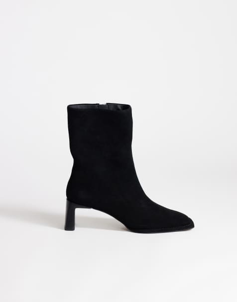 Topshop Kali real suede heeled ankle boots in black - view 1
