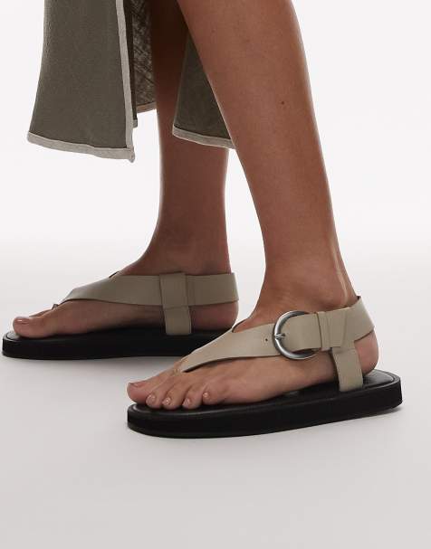 Topshop Kam real leather toe thong flat sandals in off white - view 1