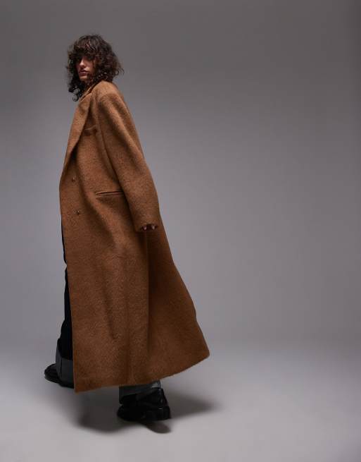Topshop – Kamelbrun, borstad, lång kappa med tryckknappar, 4 av 4