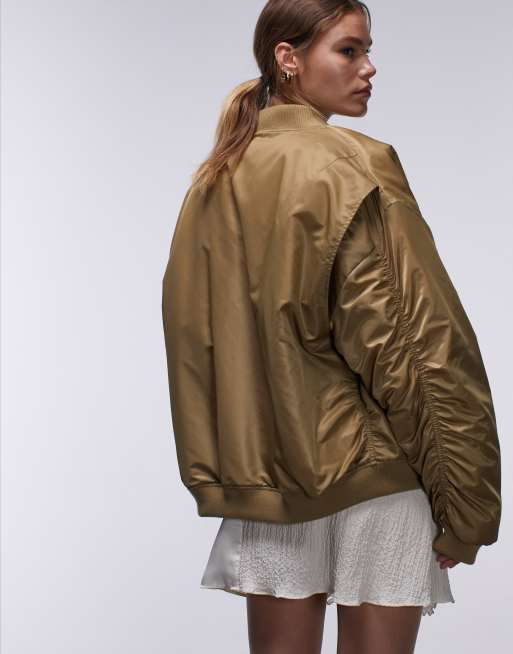 Topshop – Kamelfärgad bomberjacka i nylon med krage, 2 av 6