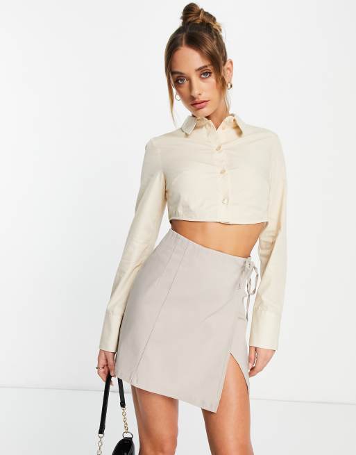 Topshop - Kamelfarvet cropped poplin-skjorte