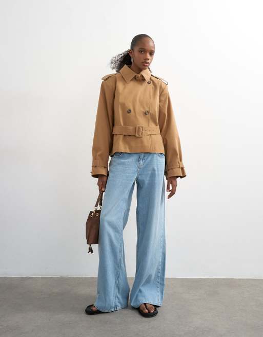 Topshop - Kamelfarvet cropped trenchcoat med ståkrave, 2 af 4