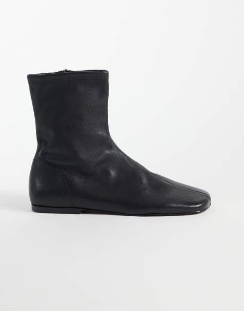 Topshop Kameron real leather flat ankle boot in black - view 1