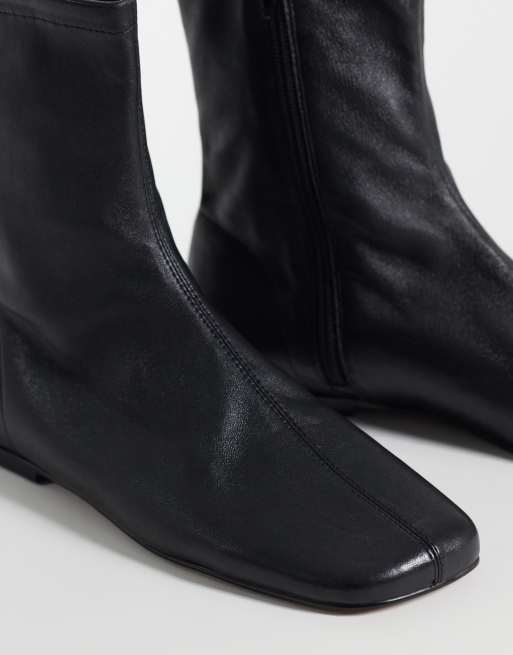 Topshop Kameron real leather flat ankle boot in black, 4 of 4