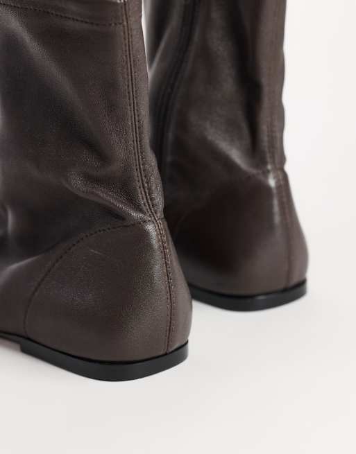 Topshop Kameron real leather flat ankle boots in chocolate, 4 of 4