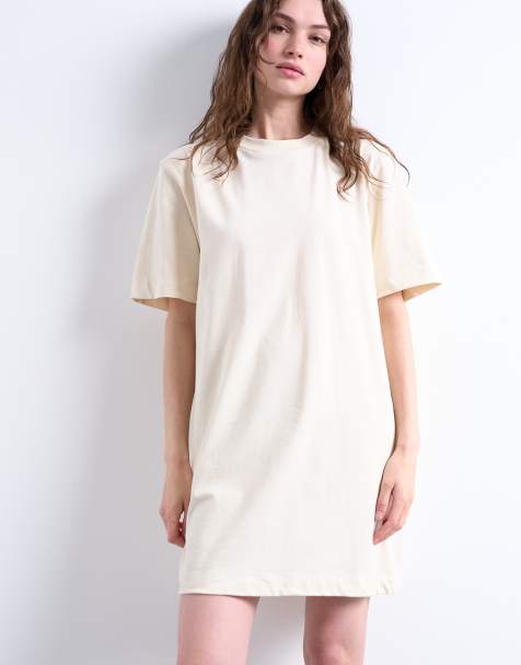 Topshop – Kamiennobeżowa sukienka t-shirtowa premium oversize z krótkim rękawem - view 1