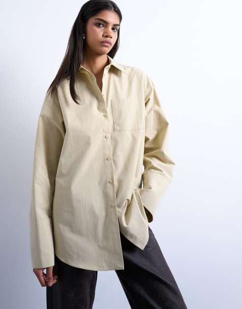 Topshop – Kamiennobeżowa zwężana koszula popelinowa oversize - view 1