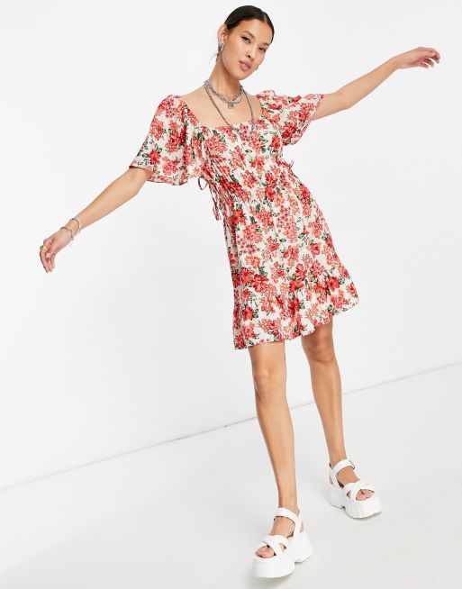 Topshop – Kanneliertes Minikleid mit buntem Blumenmuster, 4 von 4