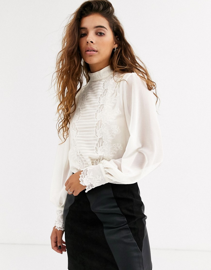 Topshop - Kanten blouse in ivoorkleur-Wit