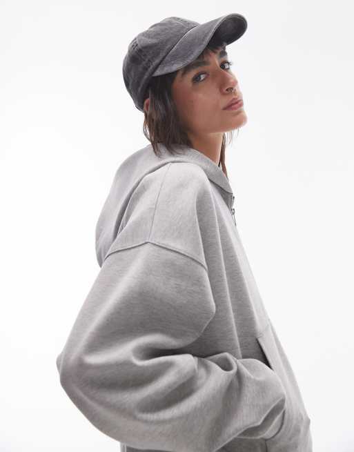 Topshop – Kapuzenjacke in grau melierter Neopren-Optik, Kombiteil, 4 von 4