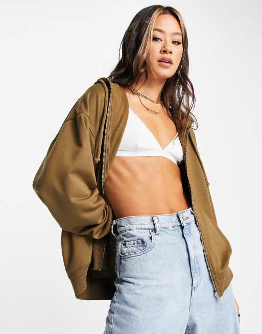 	Topshop – Kapuzenjacke in Nerzbraun mit Reißverschluss